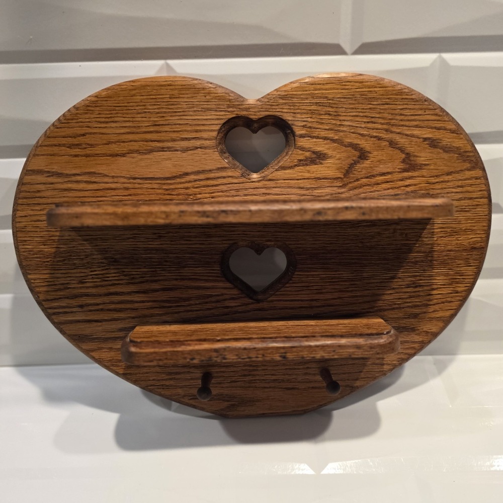 Vintage Cottage Core Style Heart Shaped Solid Wood Wall Shelf  15" X 10"